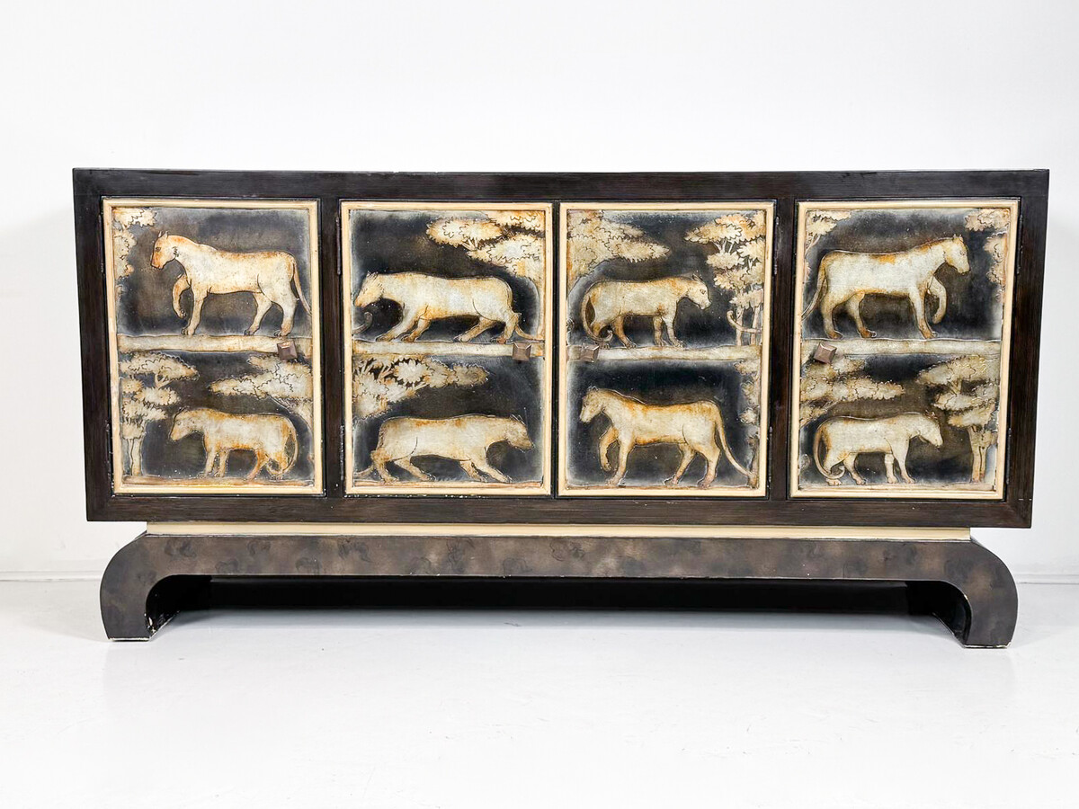 Art Deco Sideboard, Lacquered Figures, Lam Lee Group, 1990s