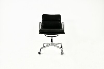 Black Leather Soft Pad Chair by Charles & Ray Eames for Herman Miller, 1970S