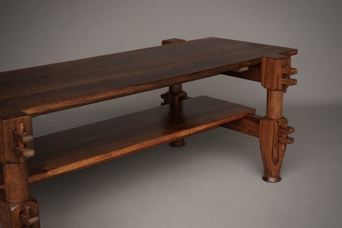 Brazilian solid Jacaranda wood Brutalist coffee table, 1970's