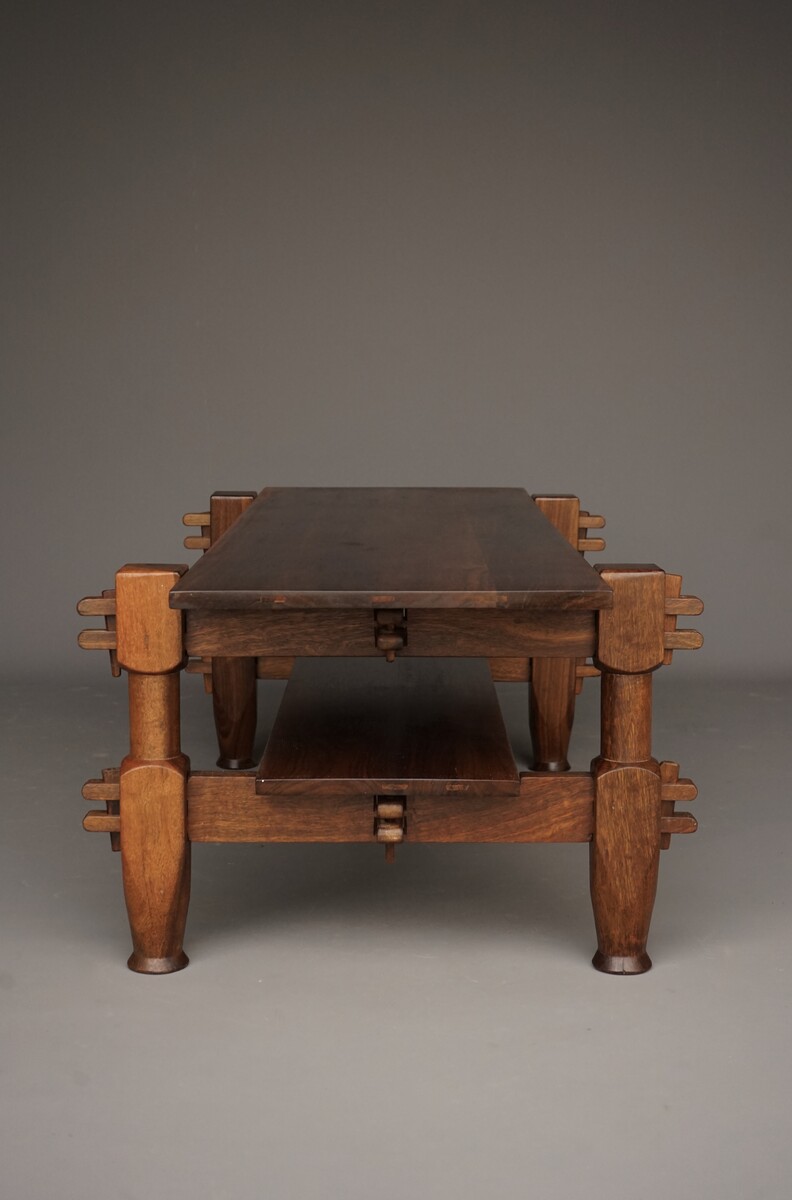 Brazilian solid Jacaranda wood Brutalist coffee table, 1970's