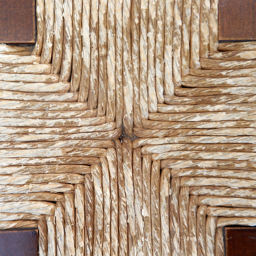 Brutalist wood and Rice straw Stool - 1970s