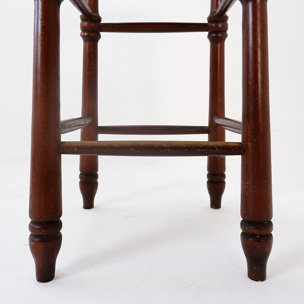 Brutalist wood and Rice straw Stool - 1970s