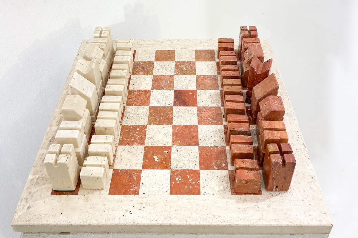 Chess Game in Two Colored Travertine, Angelo Mangiarotti, Italy, 1970s