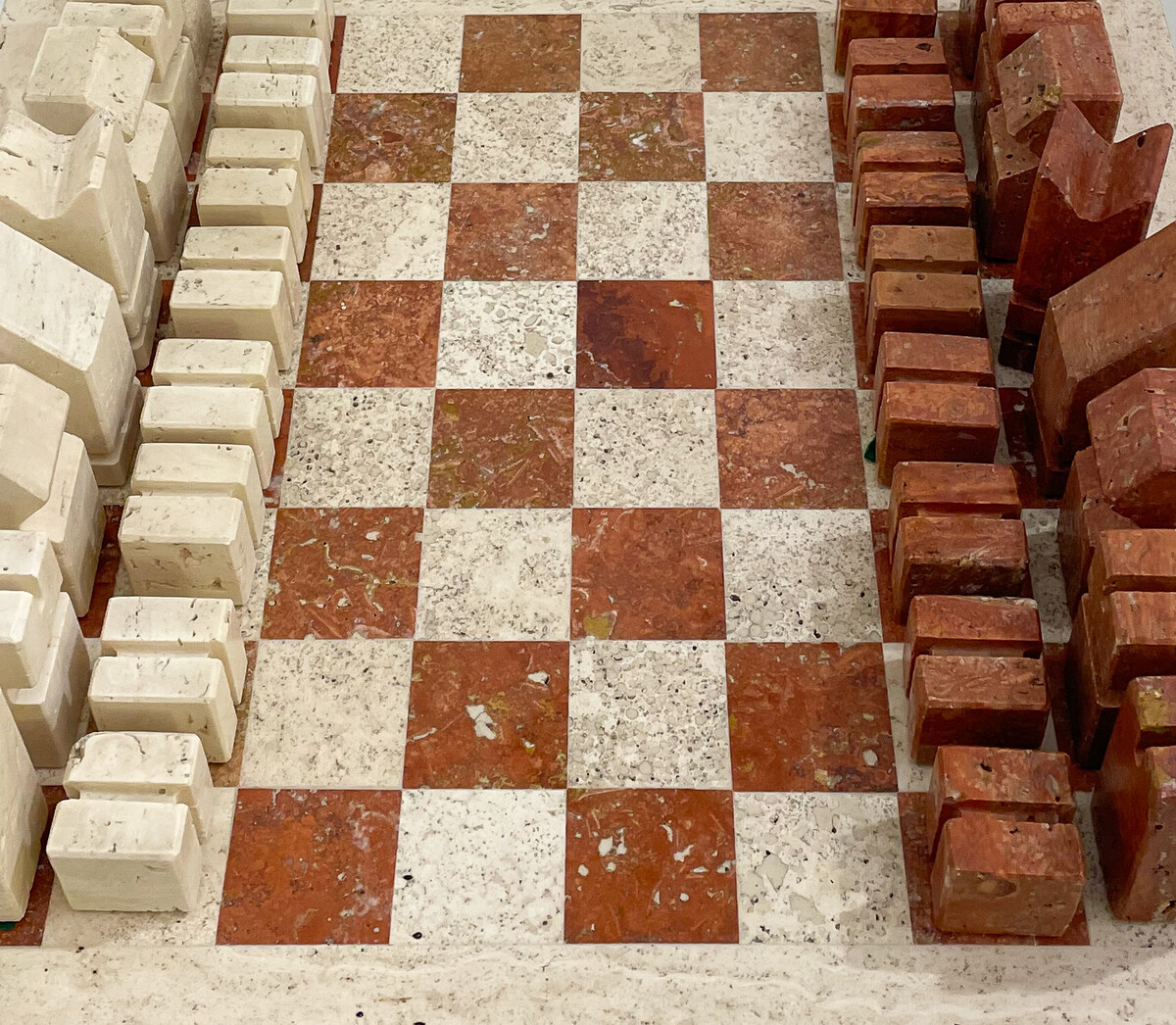 Chess Game in Two Colored Travertine, Angelo Mangiarotti, Italy, 1970s