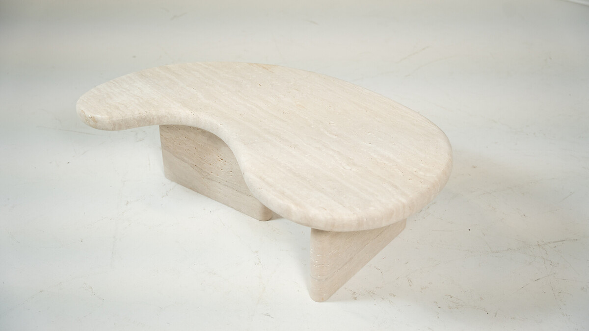 Contemporary Bean Shaped Travertine Coffee Table