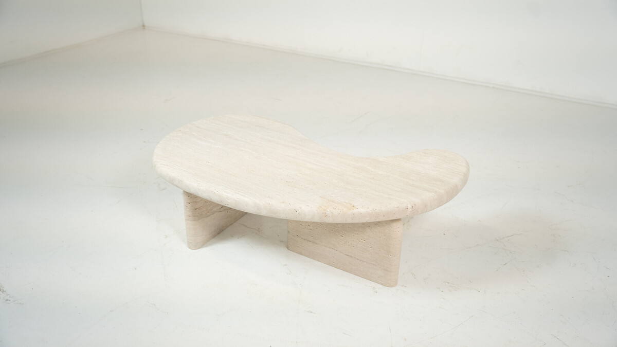 Contemporary Bean Shaped Travertine Coffee Table