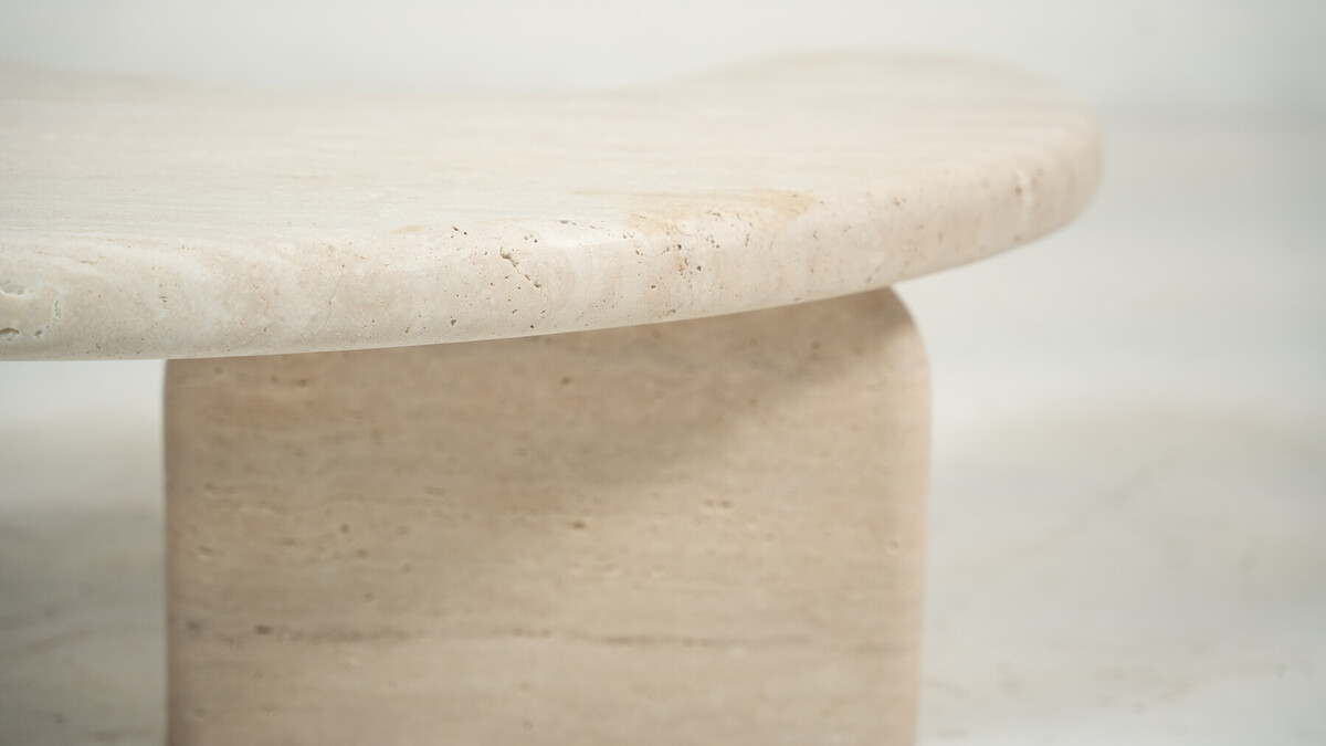 Contemporary Bean Shaped Travertine Coffee Table