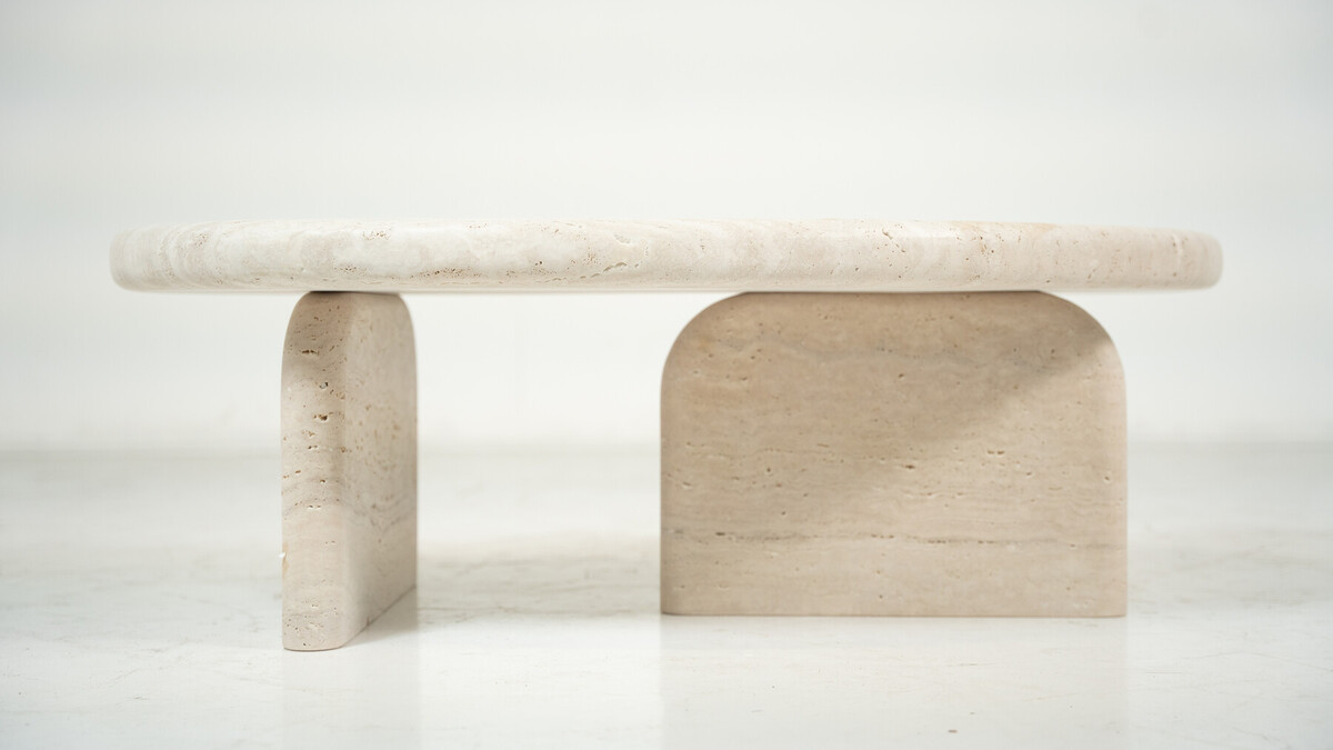 Contemporary Bean Shaped Travertine Coffee Table