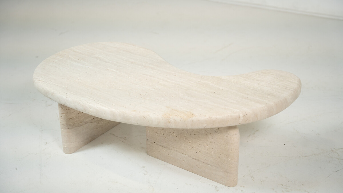 Contemporary Bean Shaped Travertine Coffee Table