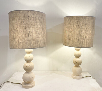 Contemporary Pair of Travertine Lamps, Italy
