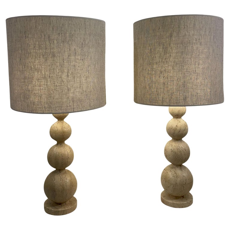 Contemporary Pair of Travertine Table Lamps