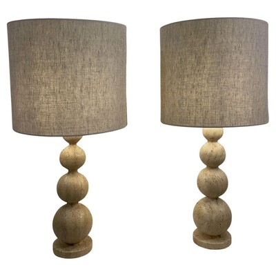 Contemporary Pair of Travertine Table Lamps