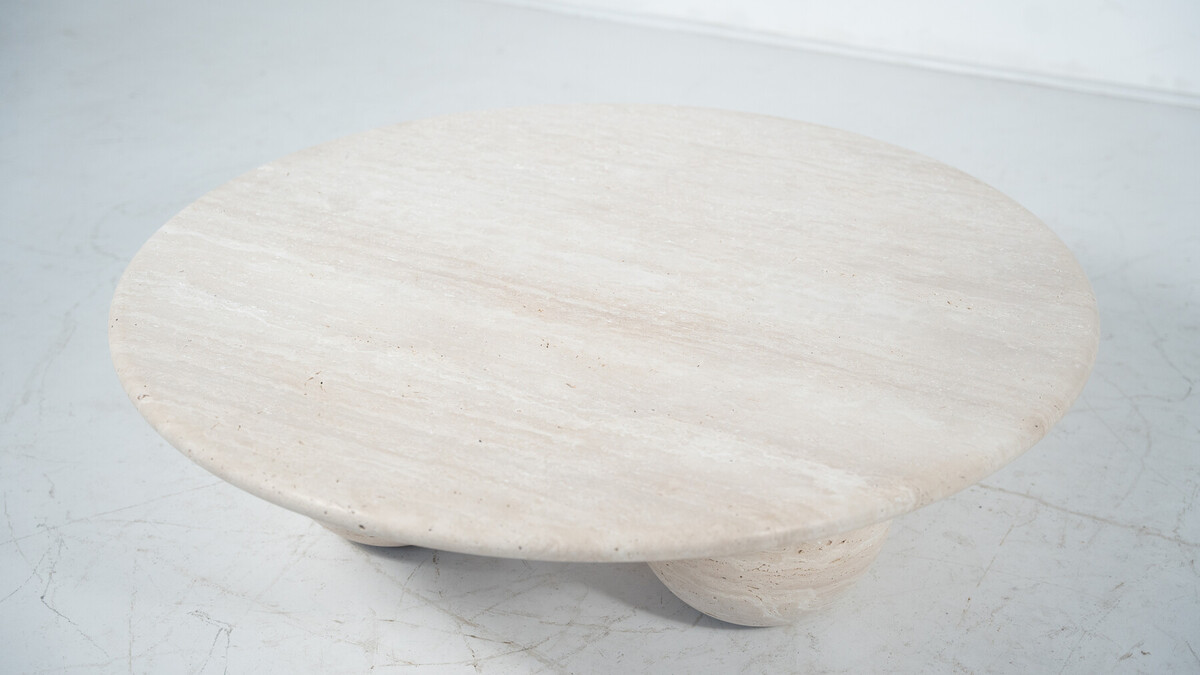 Contemporary Round Travertine Coffee Table, Italy