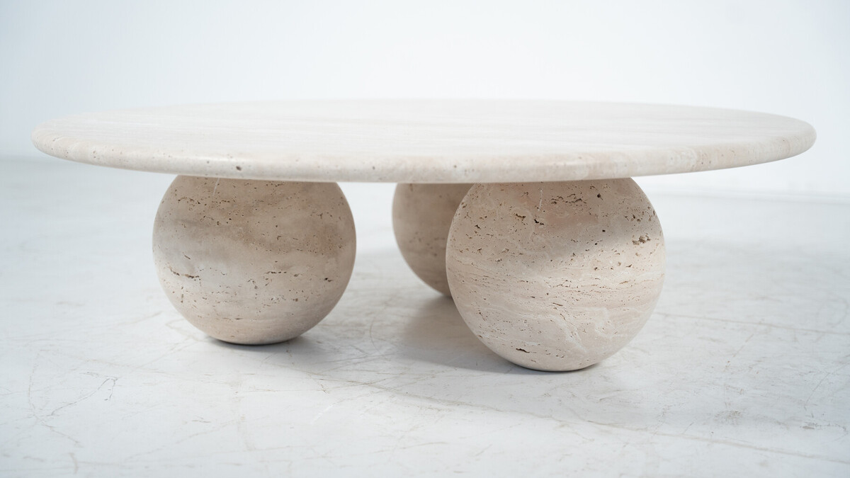 Contemporary Round Travertine Coffee Table, Italy