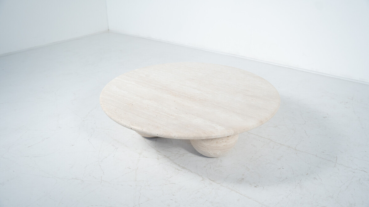 Contemporary Round Travertine Coffee Table, Italy