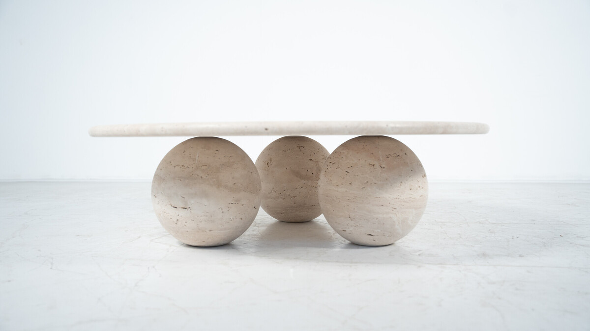 Contemporary Round Travertine Coffee Table, Italy