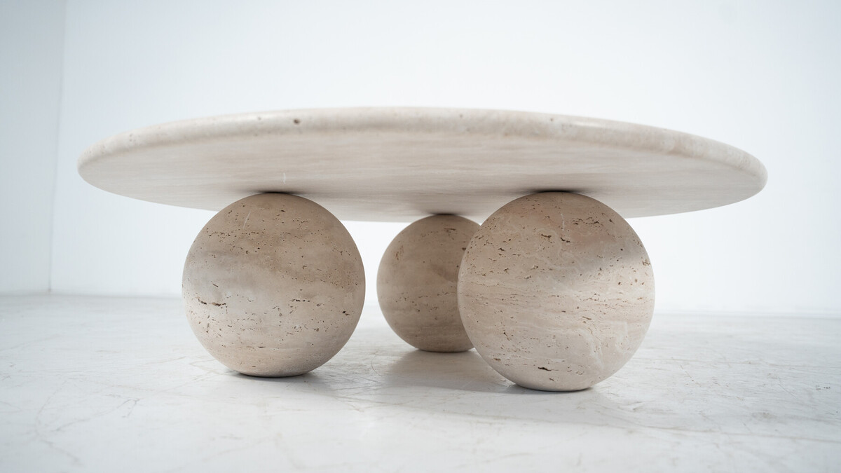 Contemporary Round Travertine Coffee Table, Italy