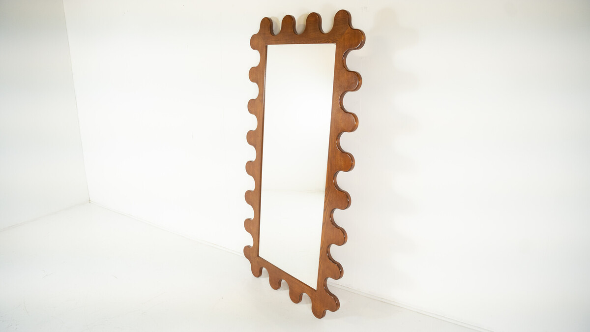 Contemporary Wave Mirror, Wood, Italy