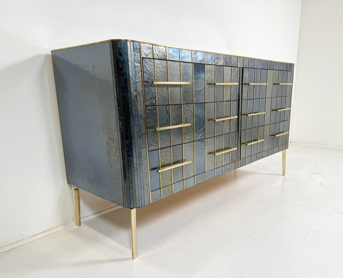 Custom Italian Chest of Drawers, Glass, Brass and Wood, 1950s