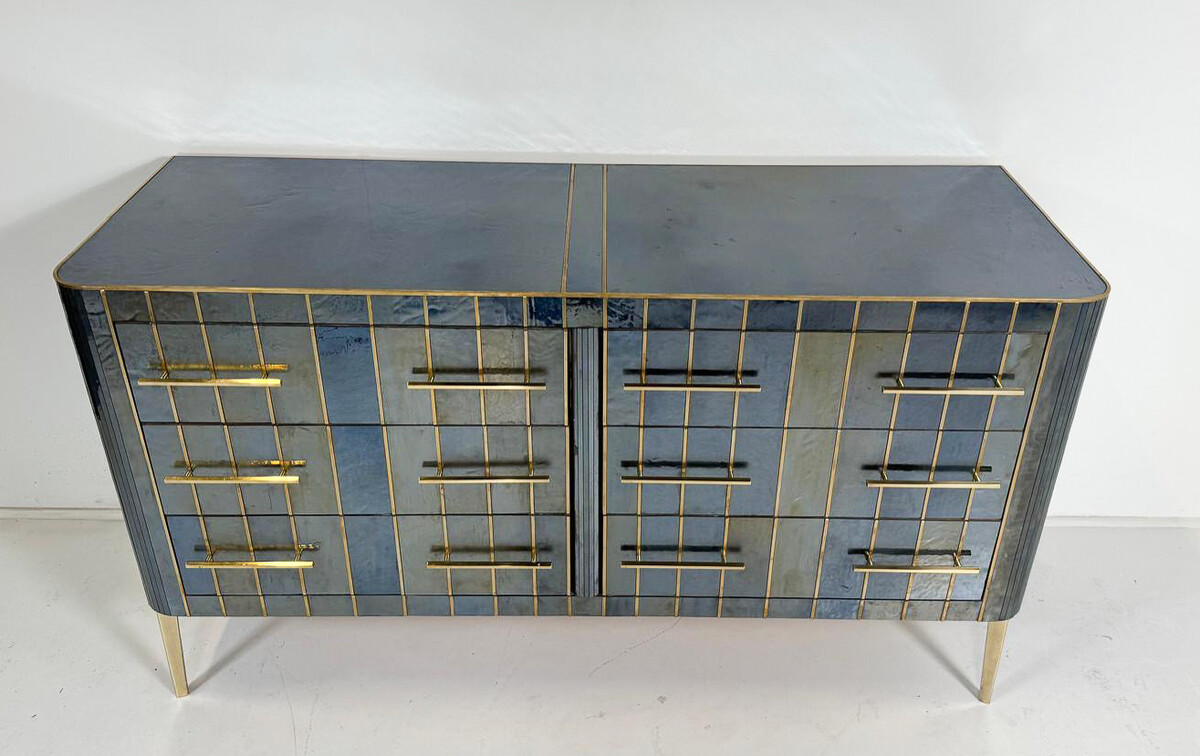 Custom Italian Chest of Drawers, Glass, Brass and Wood, 1950s