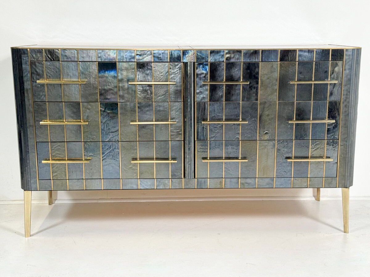 Custom Italian Chest of Drawers, Glass, Brass and Wood, 1950s