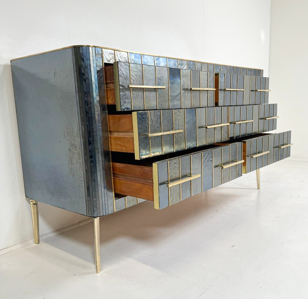 Custom Italian Chest of Drawers, Glass, Brass and Wood, 1950s