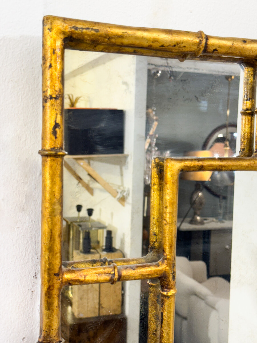 Faux bamboo Mirror, Gilded Metal