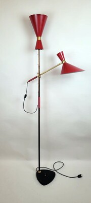 Floor Lamp By Julius Théodor Kalmar - Brass And Varnished Sheet Metal - 2 Switches