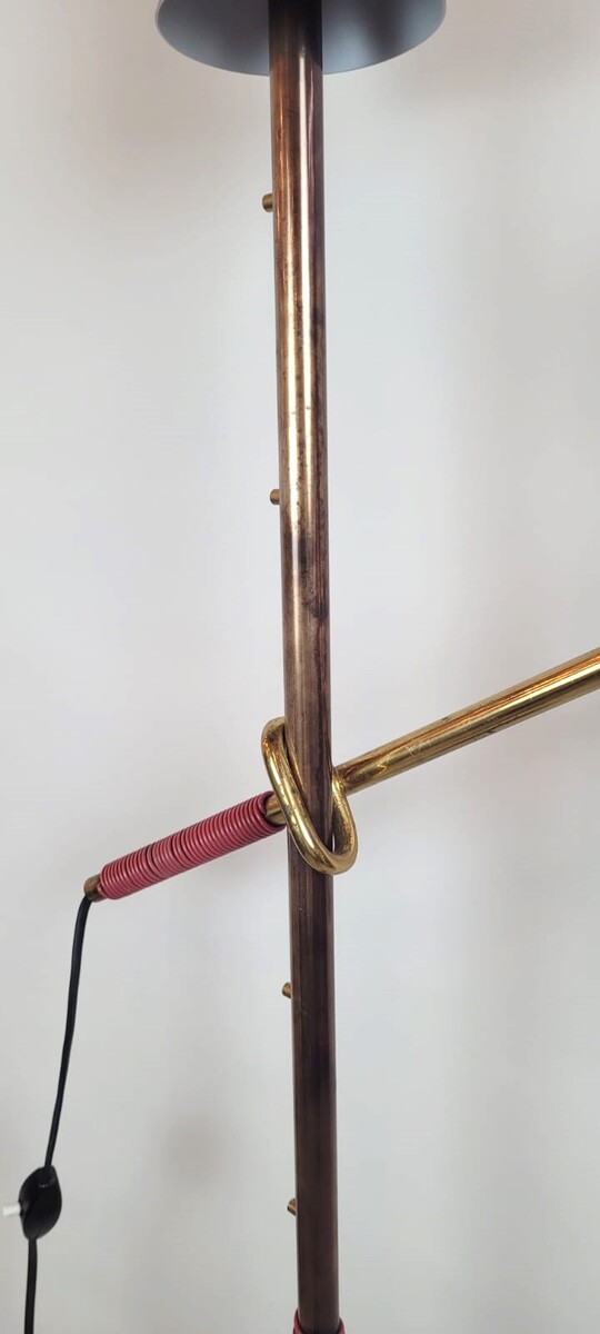 Floor Lamp By Julius Théodor Kalmar - Brass And Varnished Sheet Metal - 2 Switches