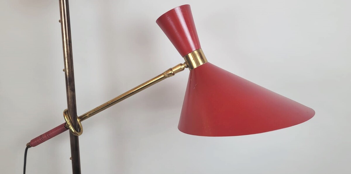 Floor Lamp By Julius Théodor Kalmar - Brass And Varnished Sheet Metal - 2 Switches