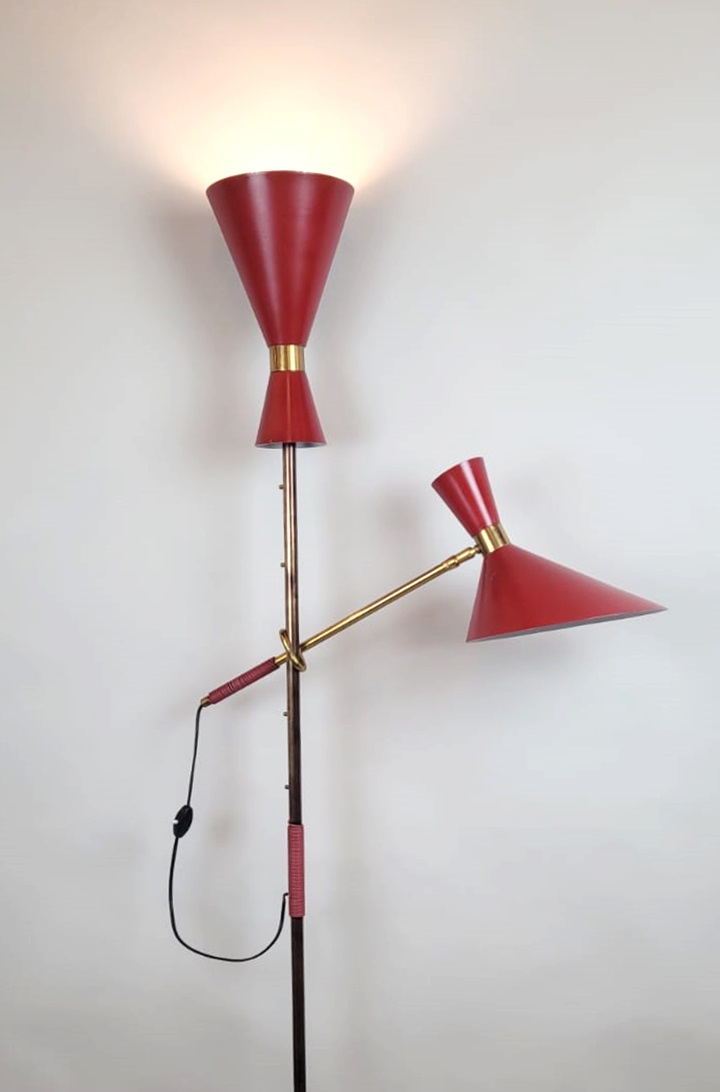 Floor Lamp By Julius Théodor Kalmar - Brass And Varnished Sheet Metal - 2 Switches