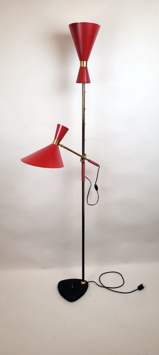 Floor Lamp By Julius Théodor Kalmar - Brass And Varnished Sheet Metal - 2 Switches