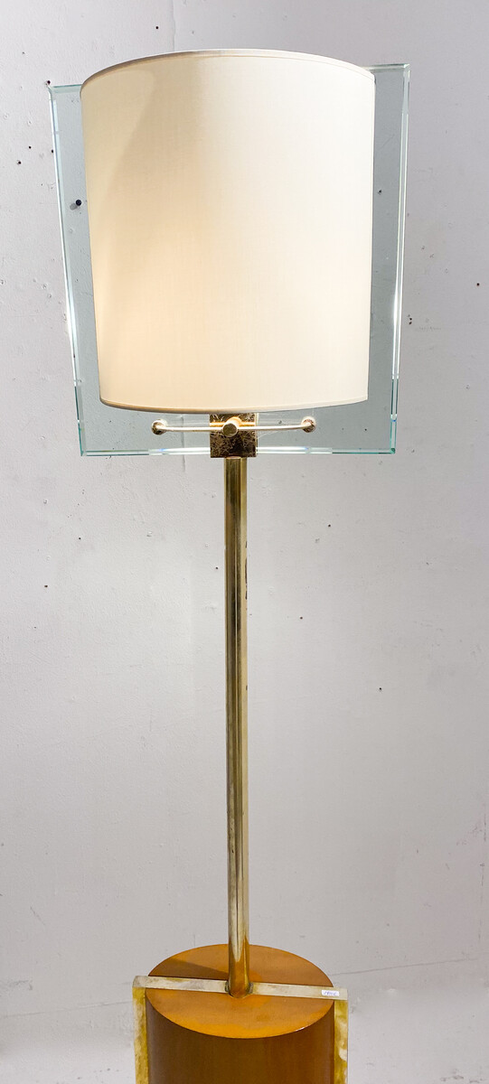 Fontana Arte floor lamp by Nathalie Grenon in glass and wood, Italy, 1990, 2 available