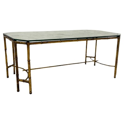 Gold Metal Faux Bamboo Coffee Table with Spacer, Mid Century Modern, in the style of Maison Baguès, France