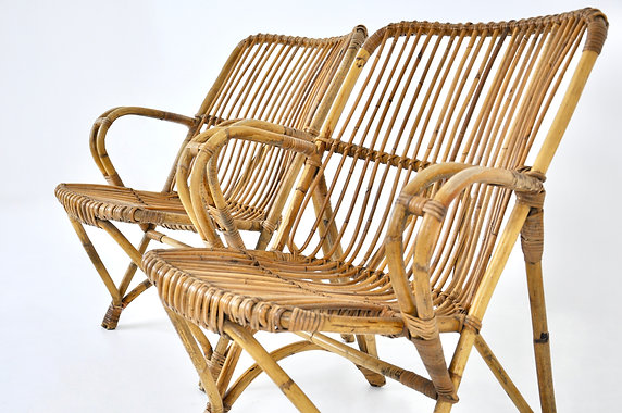 Italian rattan Armchairs, 1960s, set of 2