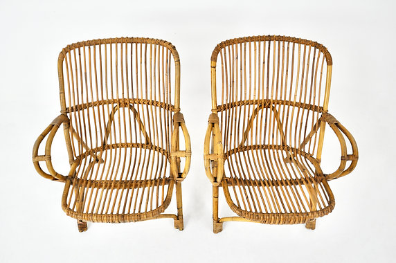 Italian rattan Armchairs, 1960s, set of 2