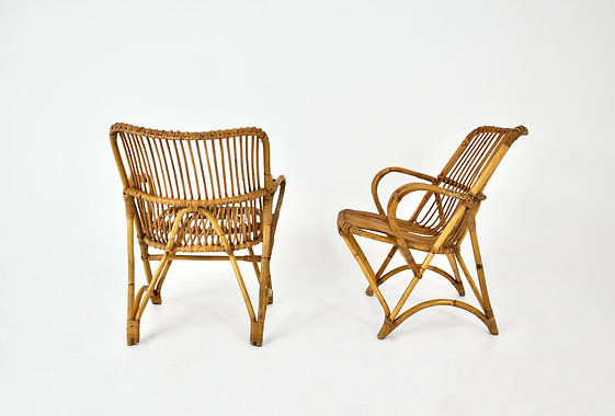 Italian rattan Armchairs, 1960s, set of 2