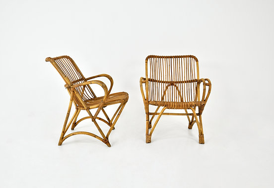 Italian rattan Armchairs, 1960s, set of 2