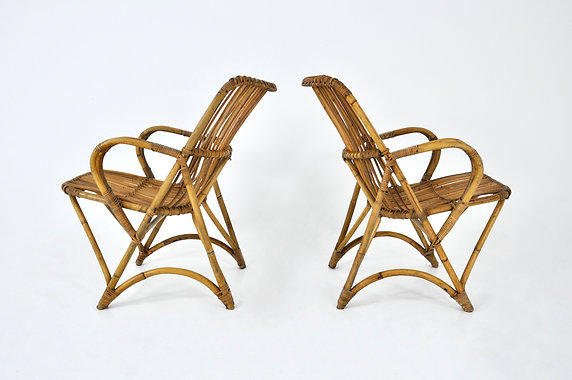 Italian rattan Armchairs, 1960s, set of 2