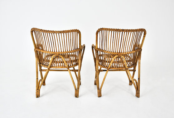 Italian rattan Armchairs, 1960s, set of 2