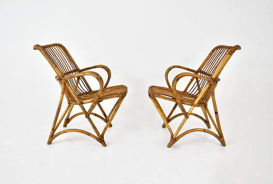 Italian rattan Armchairs, 1960s, set of 2