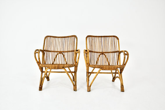 Italian rattan Armchairs, 1960s, set of 2