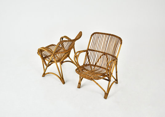 Italian rattan Armchairs, 1960s, set of 2