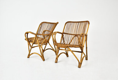 Italian rattan Armchairs, 1960s, set of 2