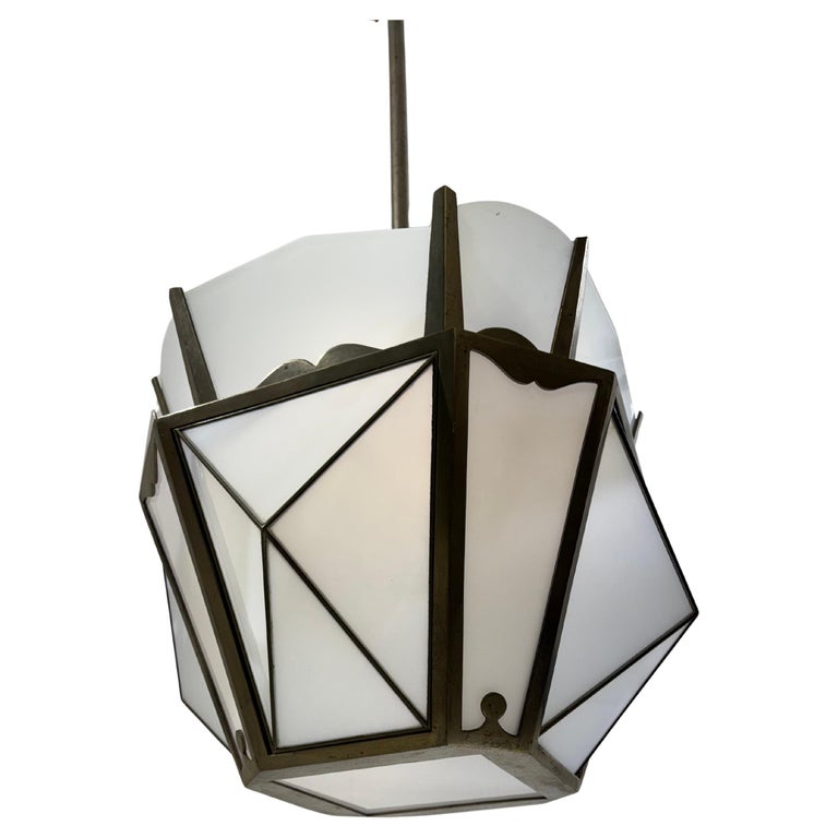 Lantern in Nickel-plated Steel and Opaline glass, 1930