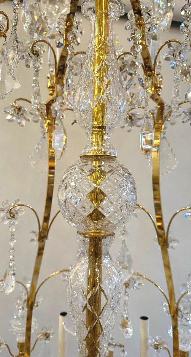 Large Chandelier In Gilded Bronze And Palwa Crystal - 24 Lights - Circa 1980