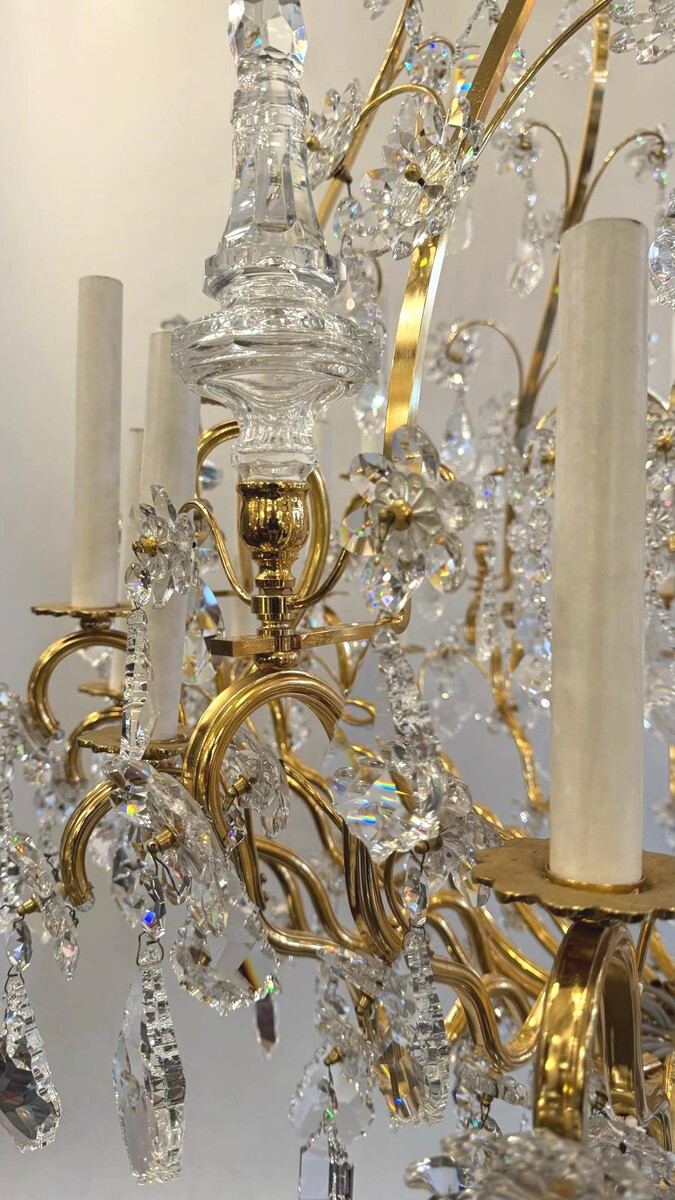 Large Chandelier In Gilded Bronze And Palwa Crystal - 24 Lights - Circa 1980