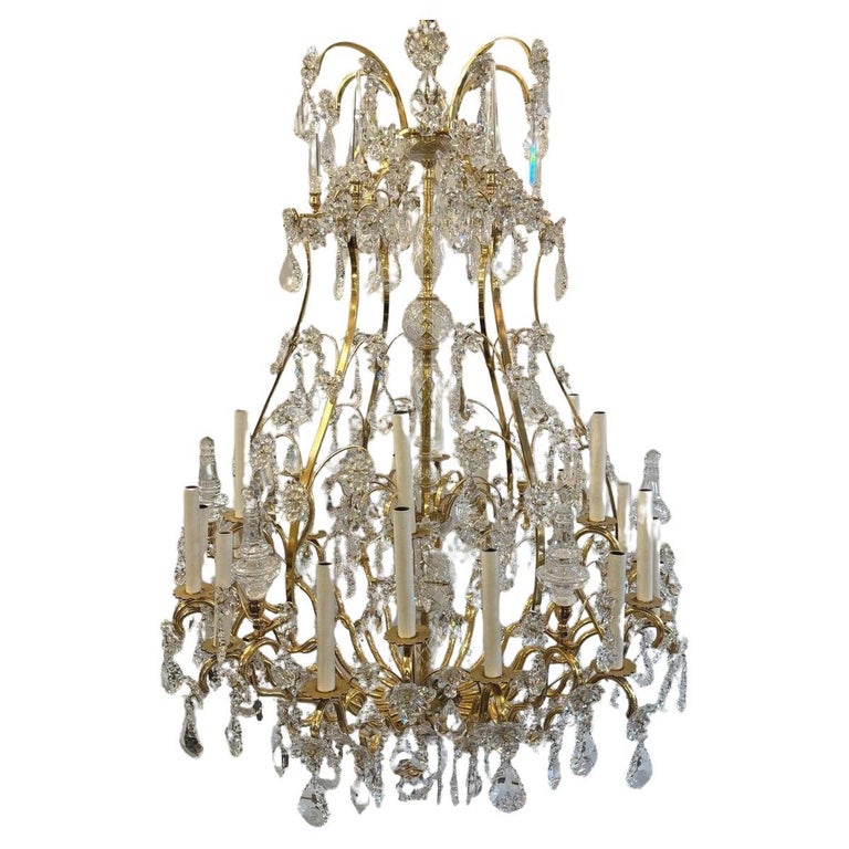 Large Chandelier In Gilded Bronze And Palwa Crystal - 24 Lights - Circa 1980