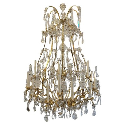 Large Chandelier In Gilded Bronze And Palwa Crystal - 24 Lights - Circa 1980