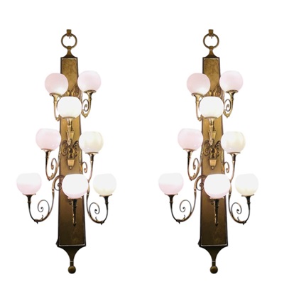 Large Pair Of Bronze Wall Lights, Circa 1920, 